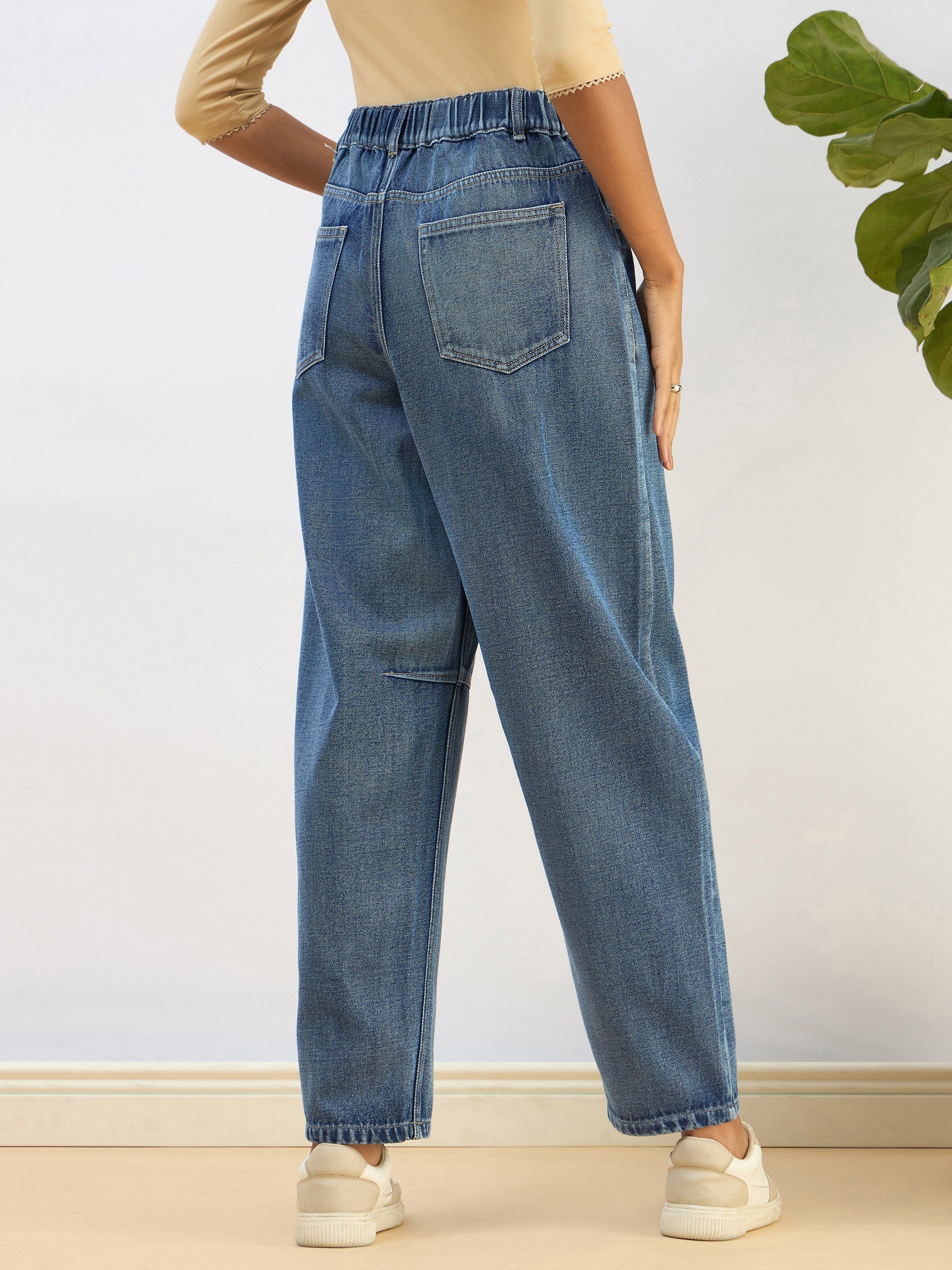 Women Blue Washed Balloon Fit Jeans-SFJEAN0728