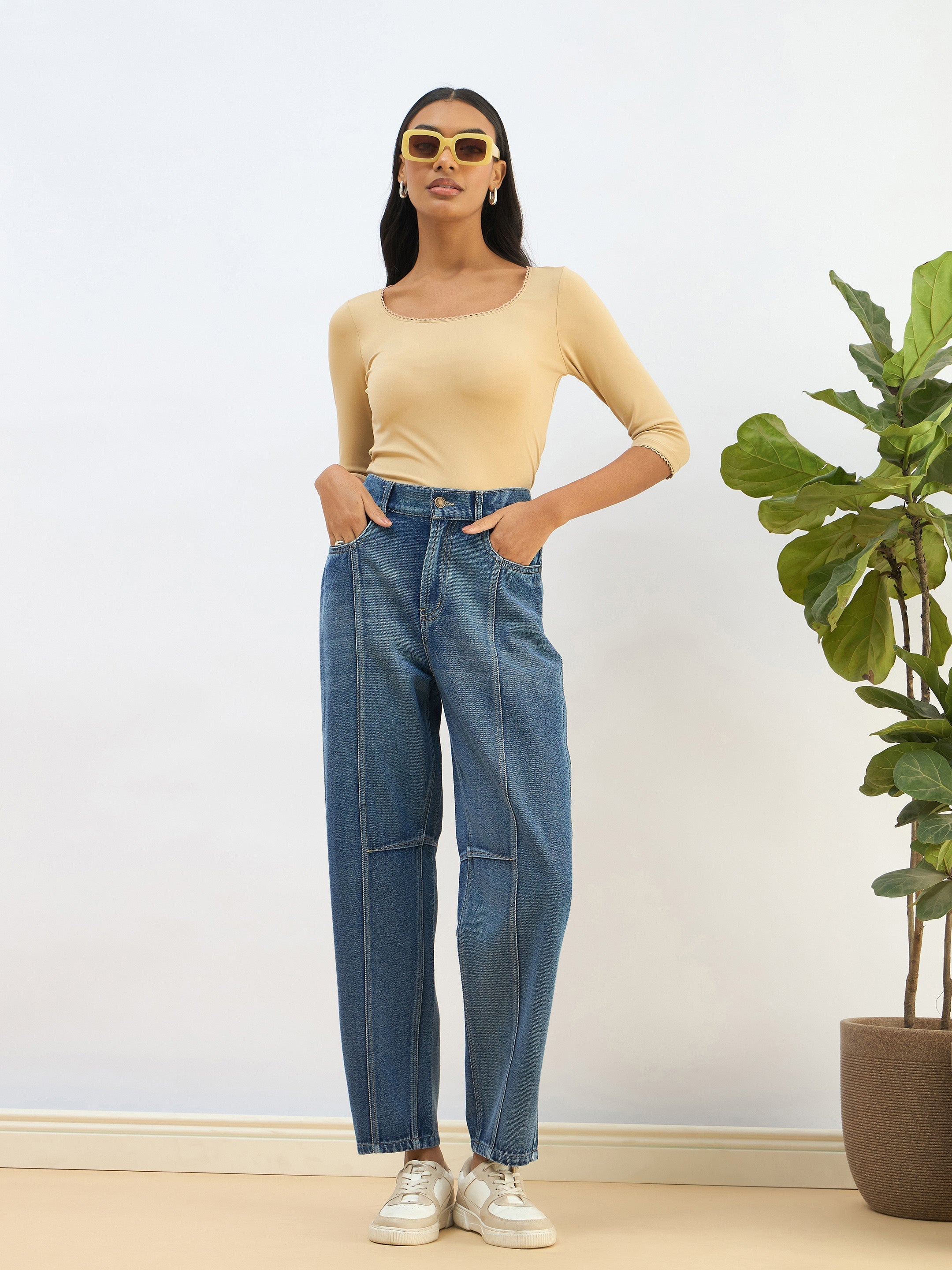 Women Blue Washed Balloon Fit Jeans-SFJEAN0728