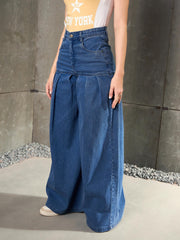 Women Blue Washed Pleated Flared Jeans-SFJEAN0767