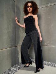Women Black Washed ColorBlock Wide Leg Jeans-SFJEAN0772