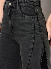 Women Black Washed ColorBlock Wide Leg Jeans-SFJEAN0772