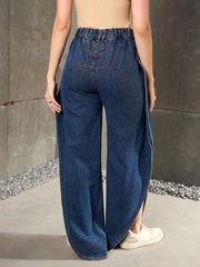 Women Blue Washed Curve Detail Barrel Jeans-SFJEAN0779