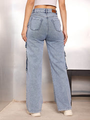Women Blue Cargo Pockets Jeans-SFJEAN0784
