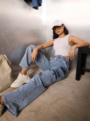 Women Blue Cargo Pockets Jeans-SFJEAN0784