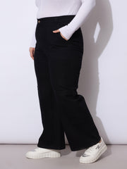 Women Black Side Pockets Straight Cargo Jeans-SFJEAN0788