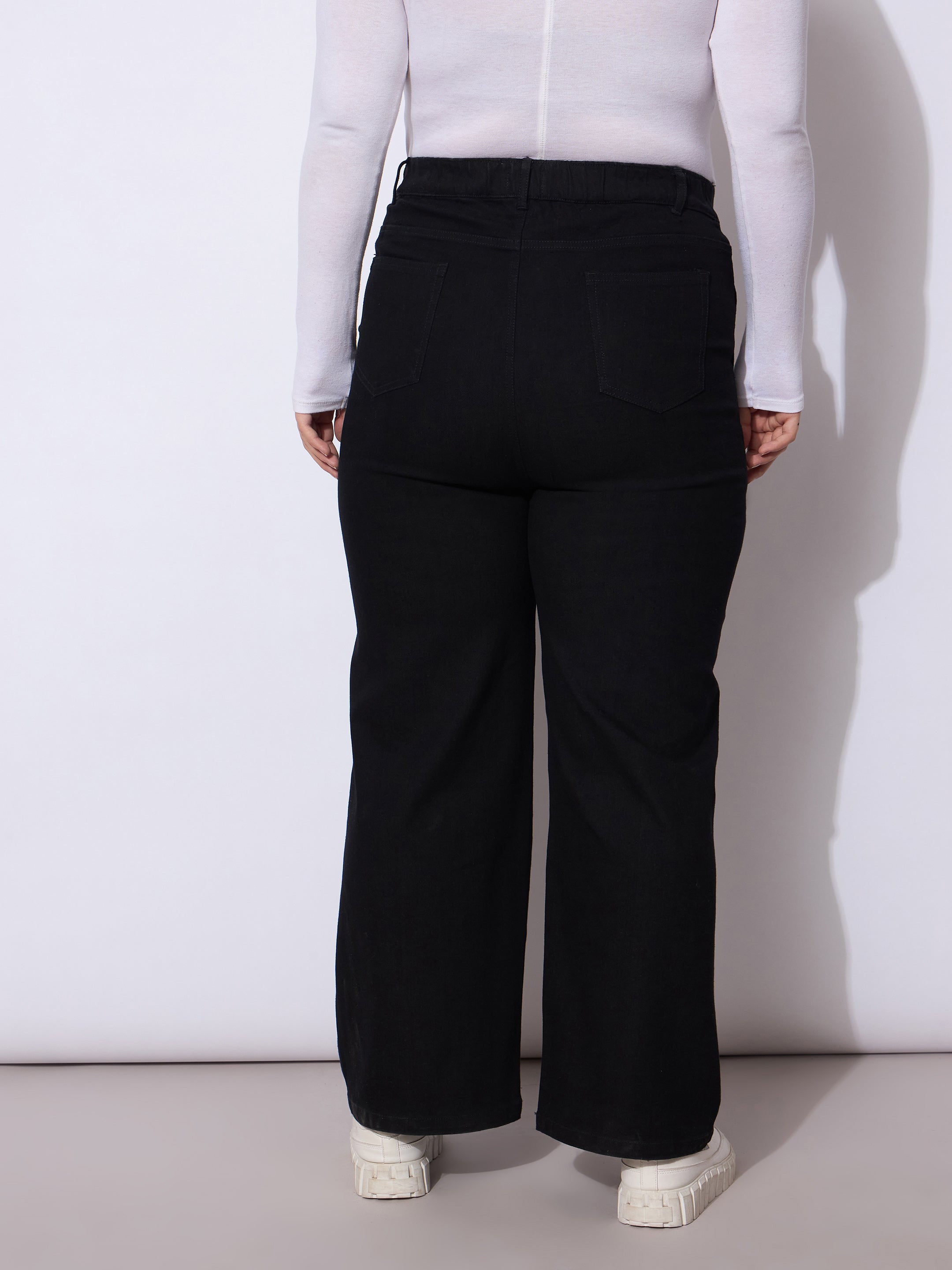 Women Black Side Pockets Straight Cargo Jeans-SFJEAN0788