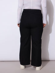 Women Black Side Pockets Straight Cargo Jeans-SFJEAN0788