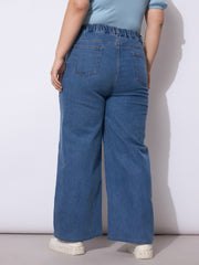 Women Blue Wash Side Pockets Straight Cargo Jeans-SFJEAN0789