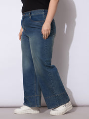 Women Navy Wash Hem Seam Straight Fit Jeans-SFJEAN0790