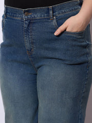 Women Navy Wash Hem Seam Straight Fit Jeans-SFJEAN0790