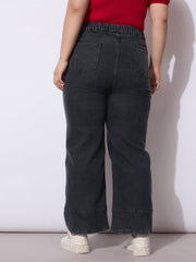Women Black Wash Hem Seam Straight Fit Jeans-SFJEAN0791