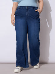Women Navy Acid Wash Straight Fit Jeans-SFJEAN0792
