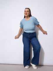 Women Navy Acid Wash Straight Fit Jeans-SFJEAN0792