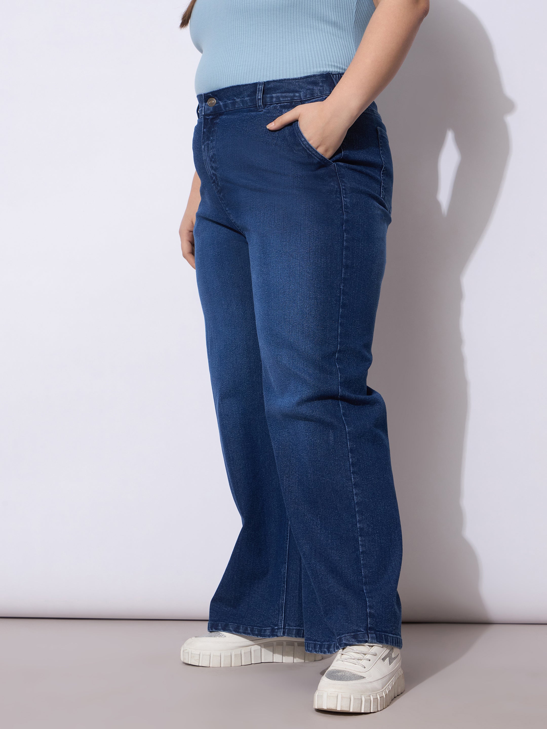 Women Navy Acid Wash Straight Fit Jeans-SFJEAN0792