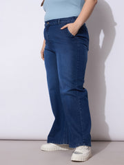 Women Navy Acid Wash Straight Fit Jeans-SFJEAN0792