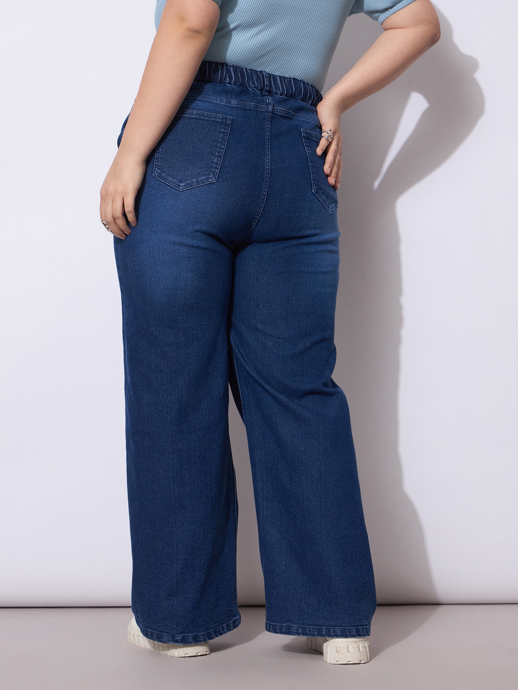 Women Navy Acid Wash Straight Fit Jeans-SFJEAN0792