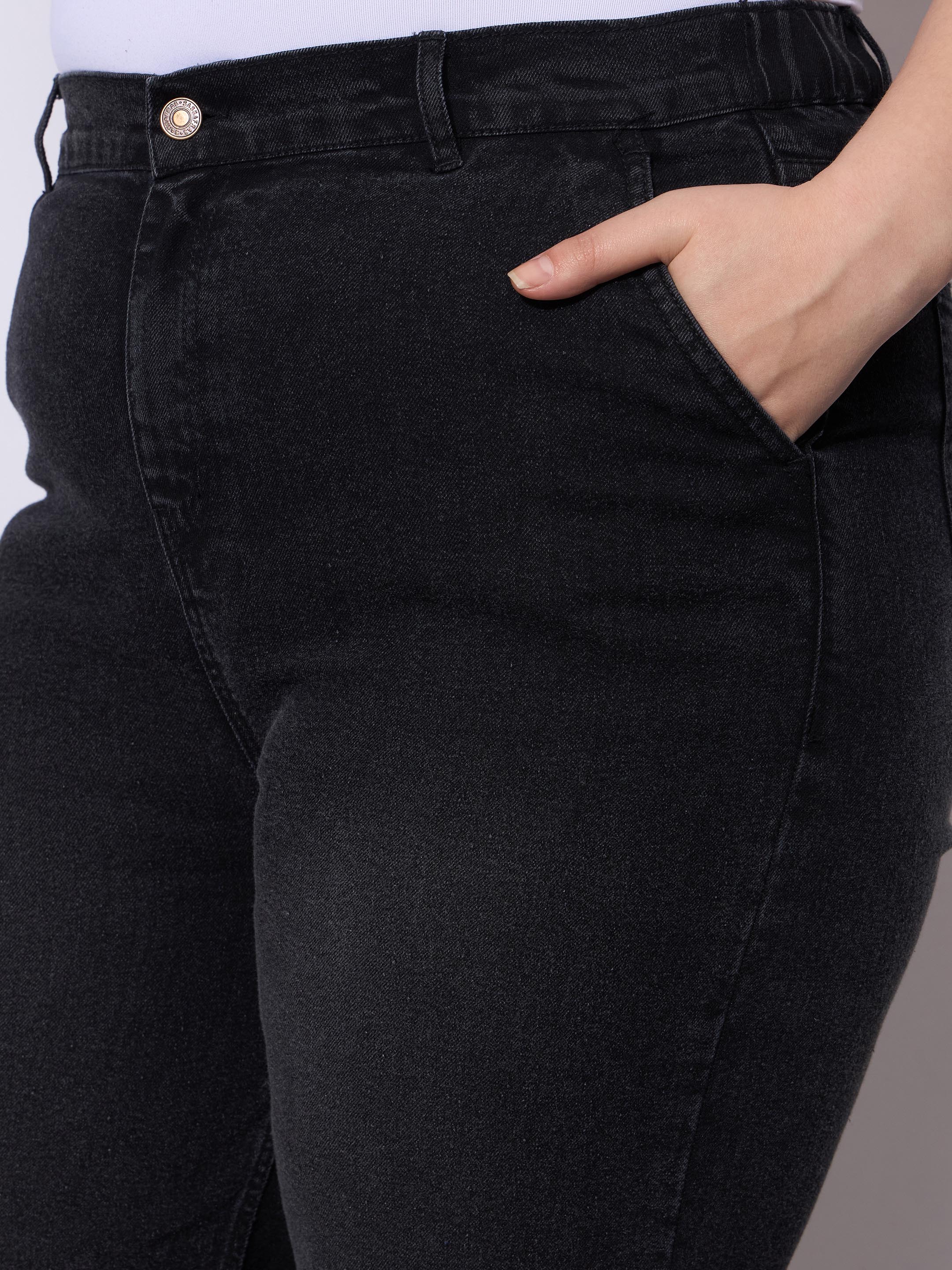 Women Black Acid Wash Straight Fit Jeans-SFJEAN0793