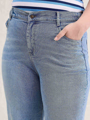 Women Ice Blue Hem Slit Straight Jeans-SFJEAN0794