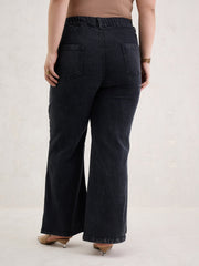 Women Black Blast Hem Slit Straight Jeans-SFJEAN0795