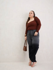 Women Black Ombre Straight Jeans-SFJEAN0796