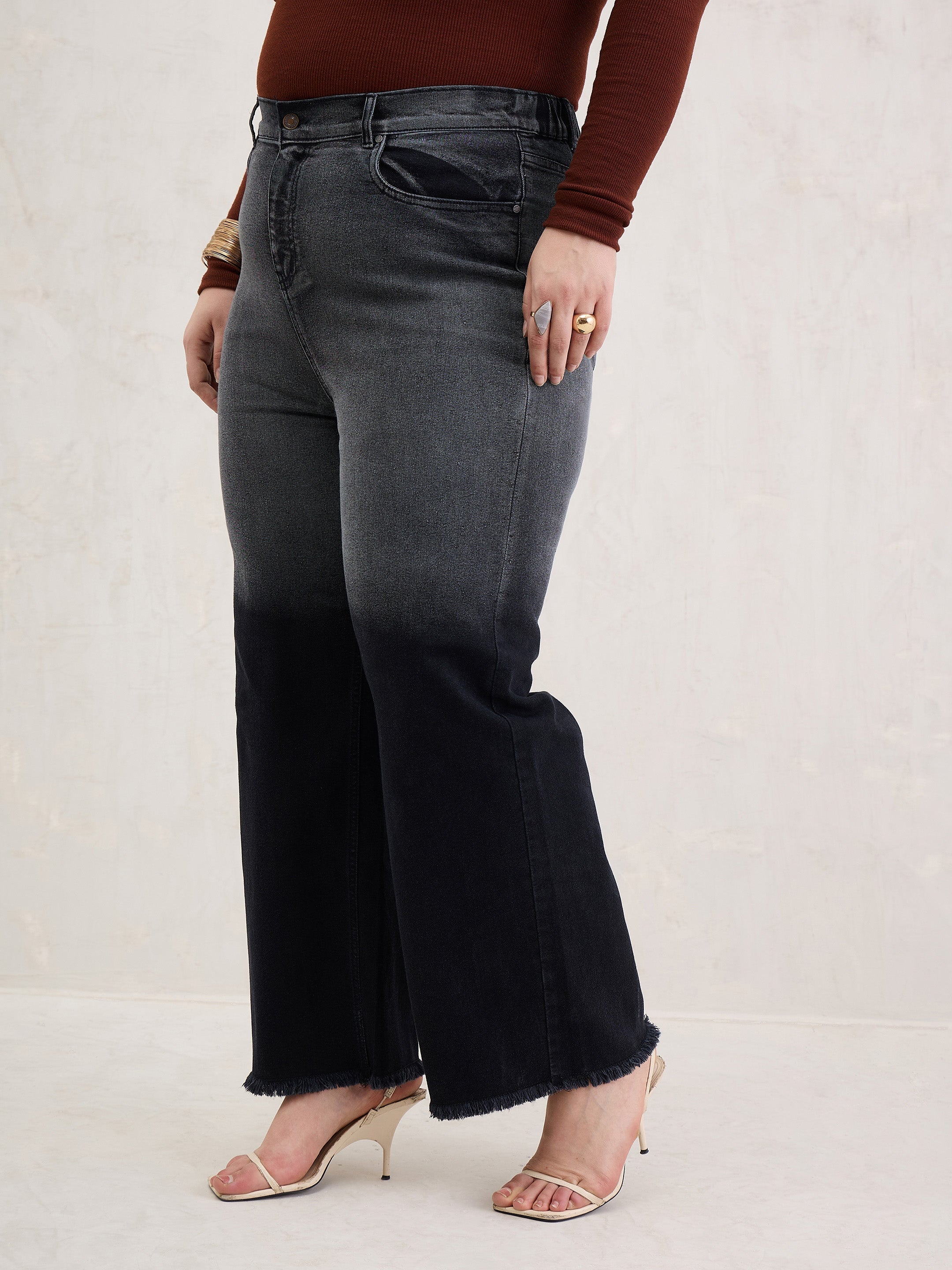 Women Black Ombre Straight Jeans-SFJEAN0796
