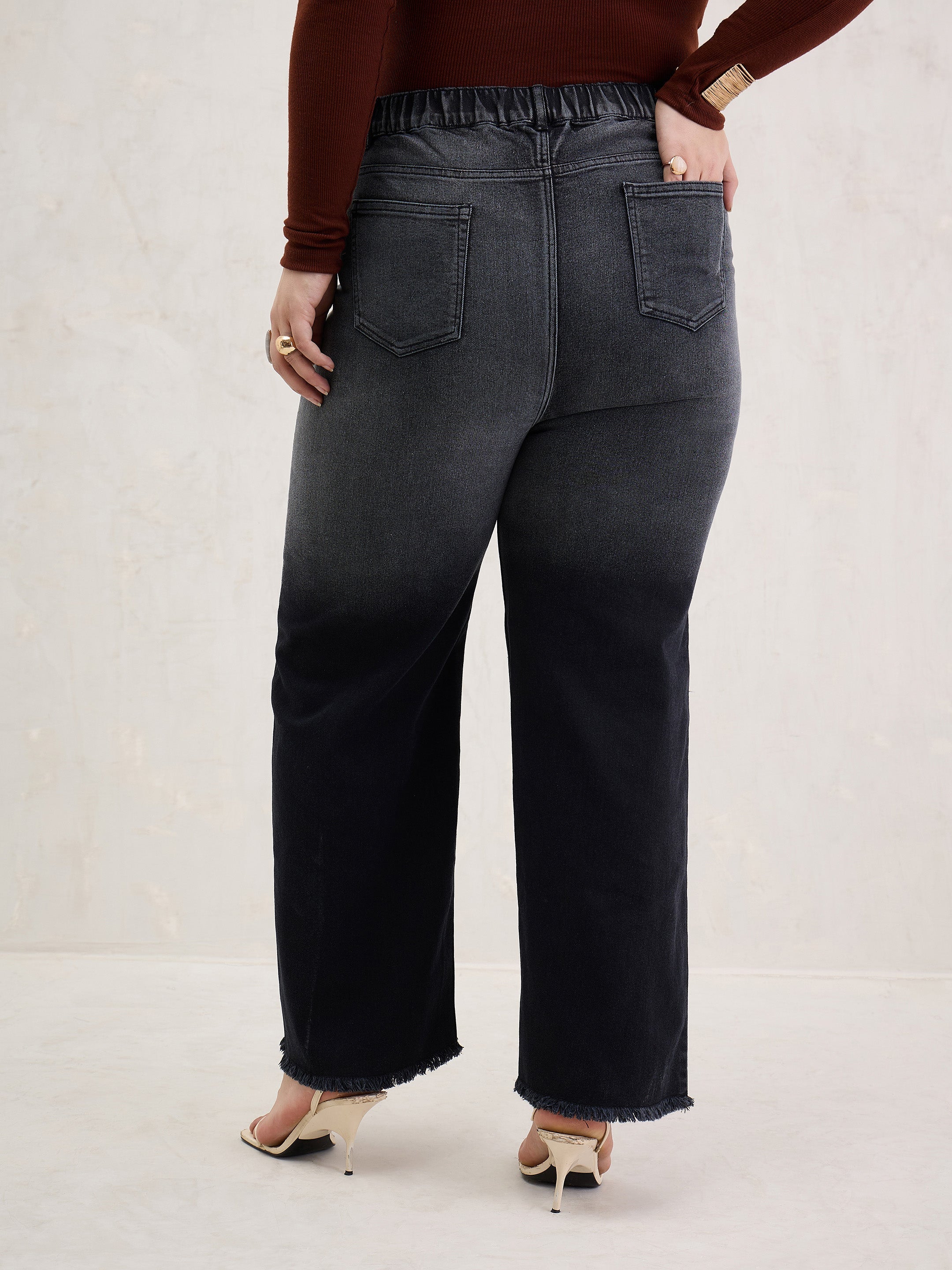 Women Black Ombre Straight Jeans-SFJEAN0796