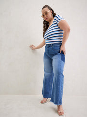 Women Blue Side Colour Block Straight Jeans-SFJEAN0798