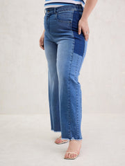 Women Blue Side Colour Block Straight Jeans-SFJEAN0798