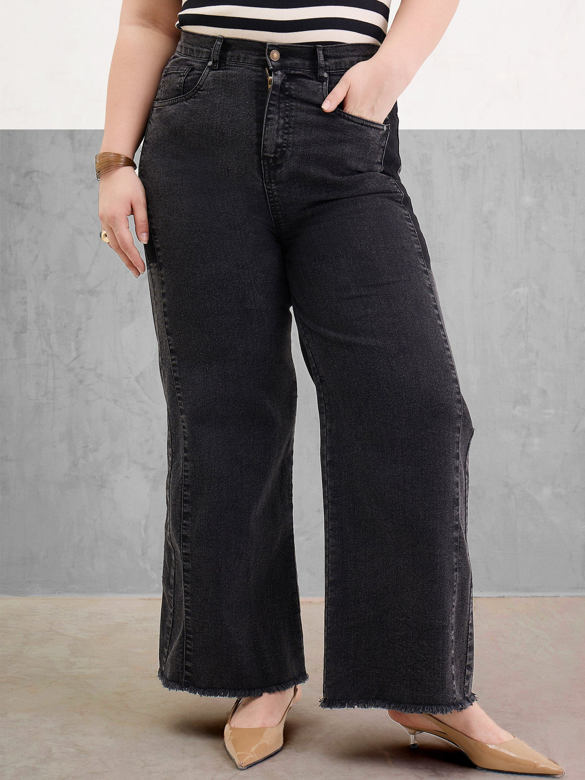 Women Black Side Colour Block Straight Jeans-SFJEAN0799