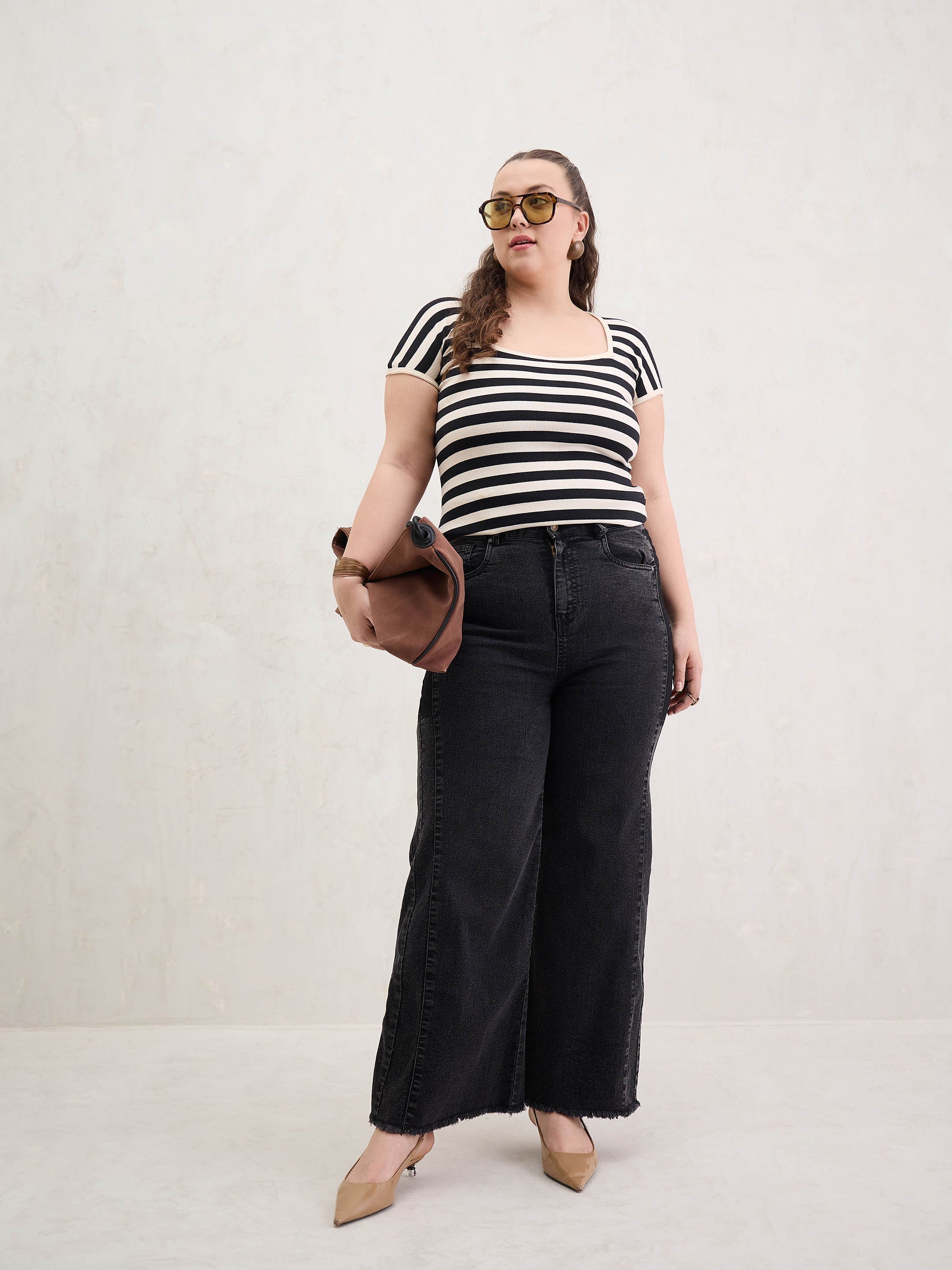 Women Black Side Colour Block Straight Jeans-SFJEAN0799
