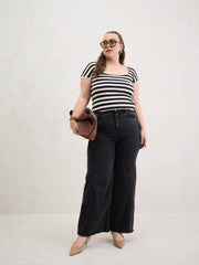Women Black Side Colour Block Straight Jeans-SFJEAN0799