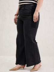 Women Black Side Colour Block Straight Jeans-SFJEAN0799