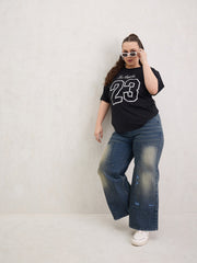 Women Blue Acid Wash Patched Straight Jeans-SFJEAN0800