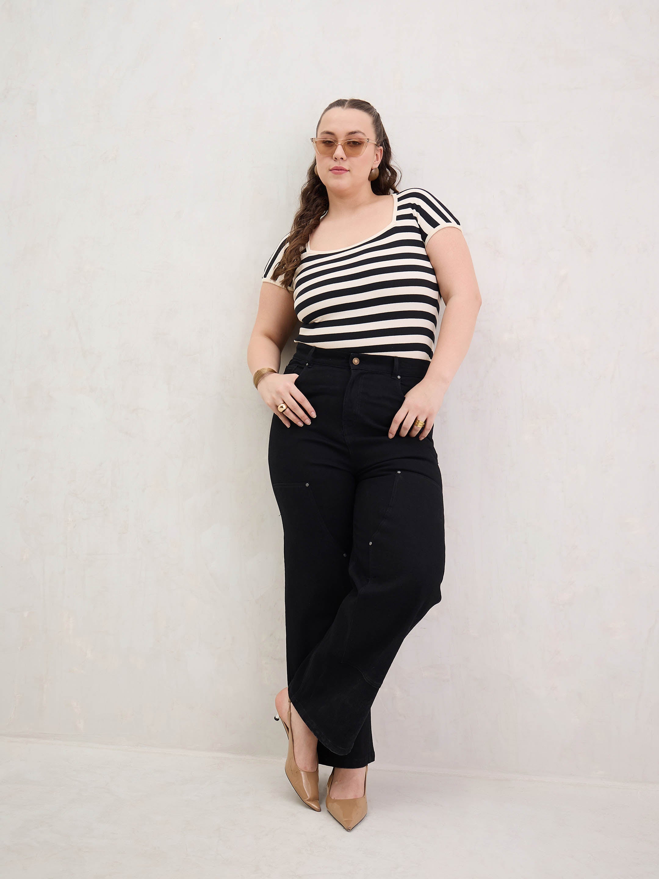 Women Black Patched Straight Jeans-SFJEAN0801