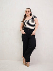 Women Black Patched Straight Jeans-SFJEAN0801