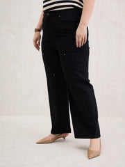 Women Black Patched Straight Jeans-SFJEAN0801