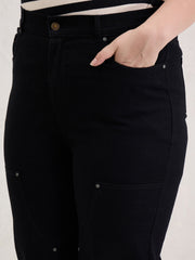 Women Black Patched Straight Jeans-SFJEAN0801