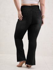 Women Black Wash Front Slit Fitted Jeans-SFJEAN0802