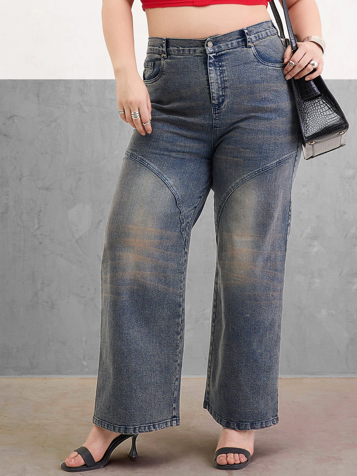 Women Blue Acid Wash Front Stitch Straight Jeans-SFJEAN0805