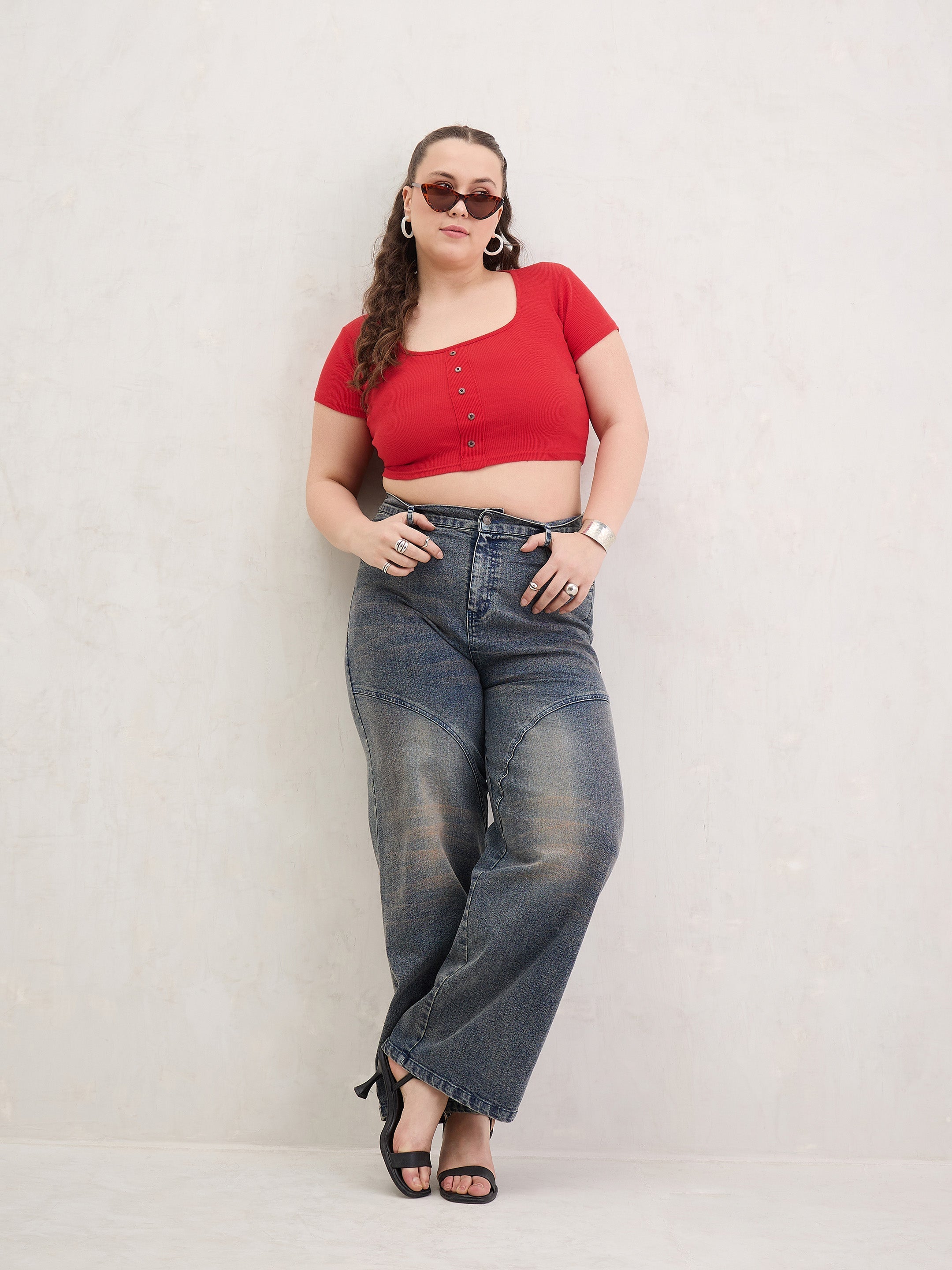 Women Blue Acid Wash Front Stitch Straight Jeans-SFJEAN0805