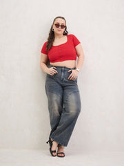 Women Blue Acid Wash Front Stitch Straight Jeans-SFJEAN0805