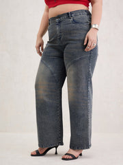 Women Blue Acid Wash Front Stitch Straight Jeans-SFJEAN0805