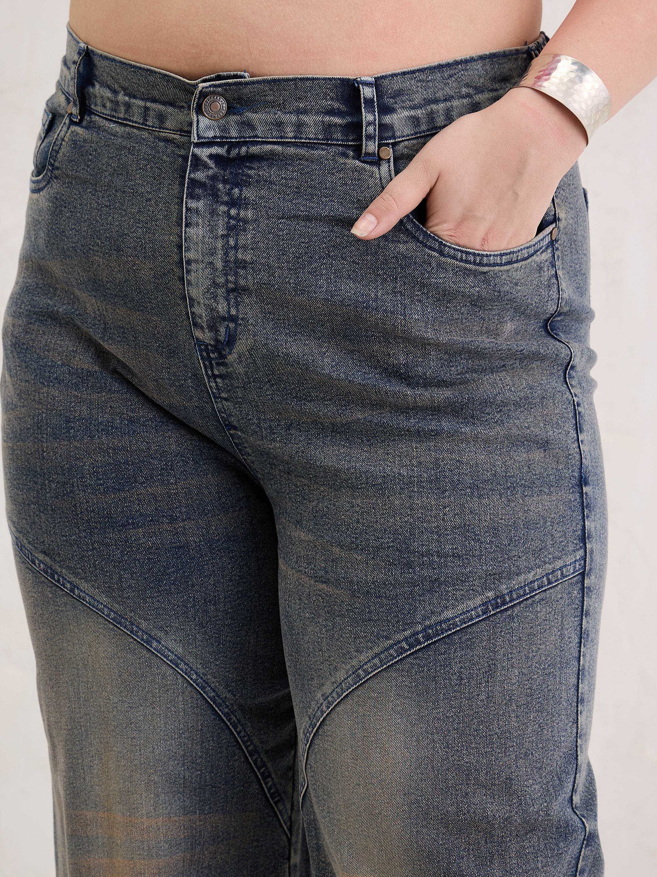 Women Blue Acid Wash Front Stitch Straight Jeans-SFJEAN0805