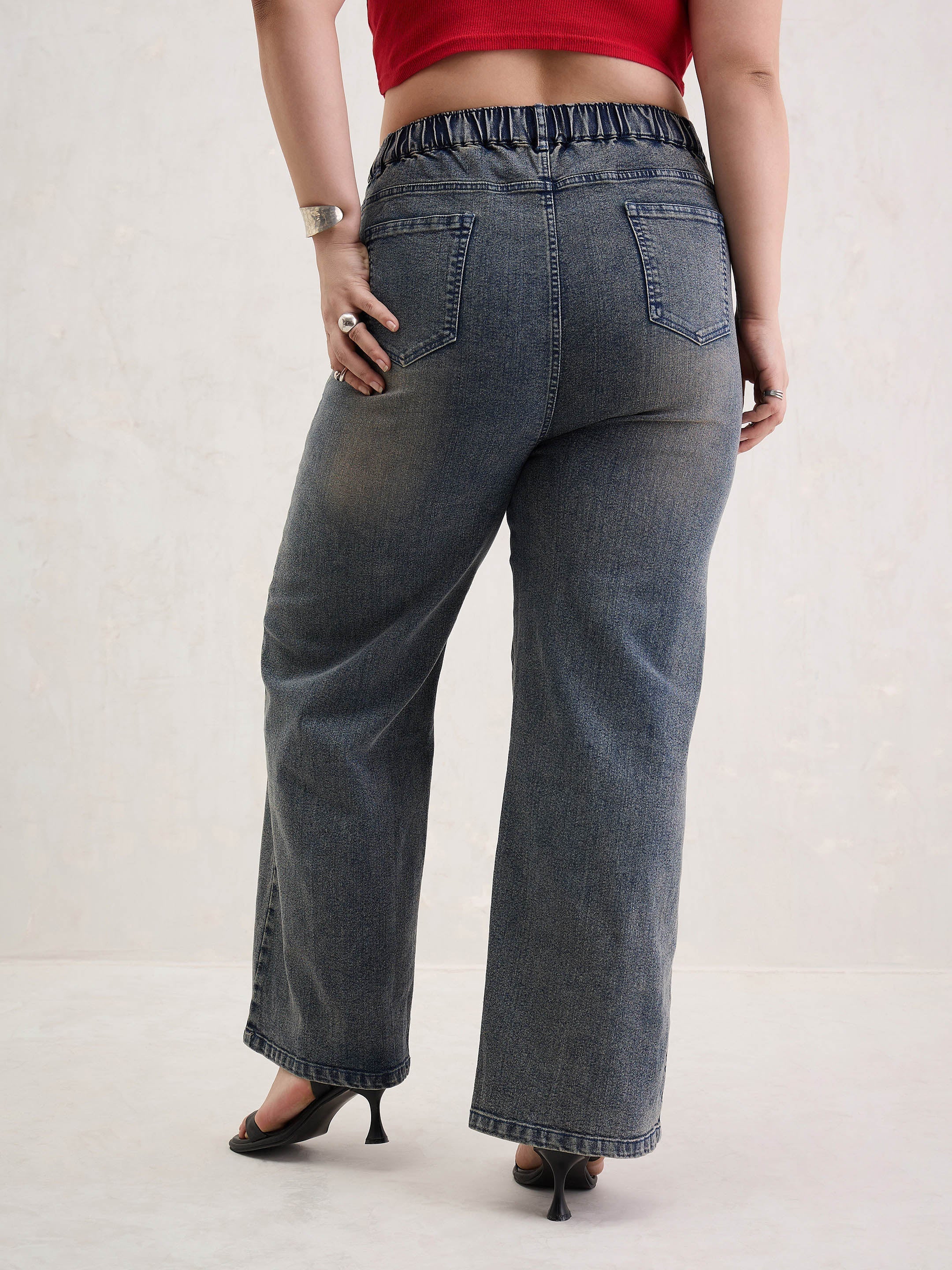 Women Blue Acid Wash Front Stitch Straight Jeans-SFJEAN0805