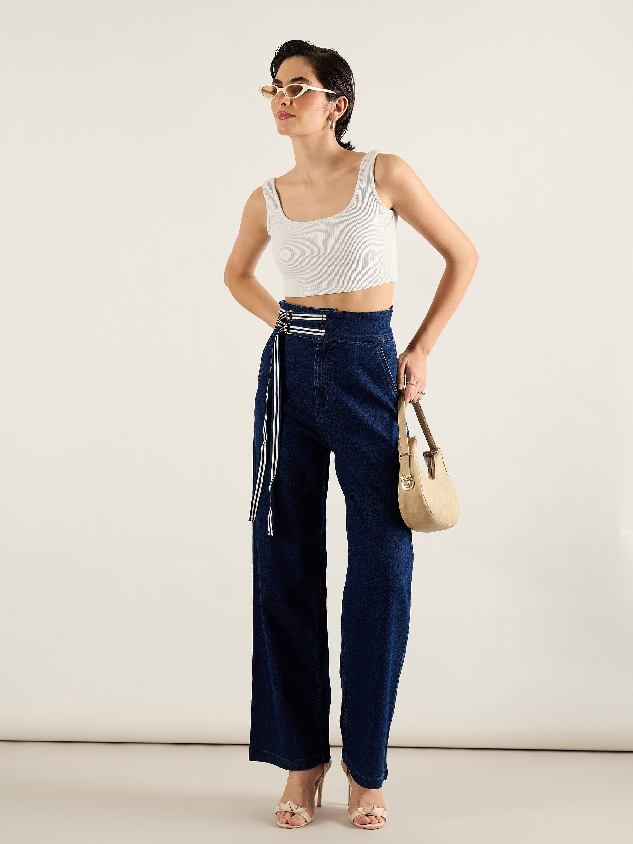 Women Navy Blue High Rise Straight Fit Jeans-SFJEAN0806