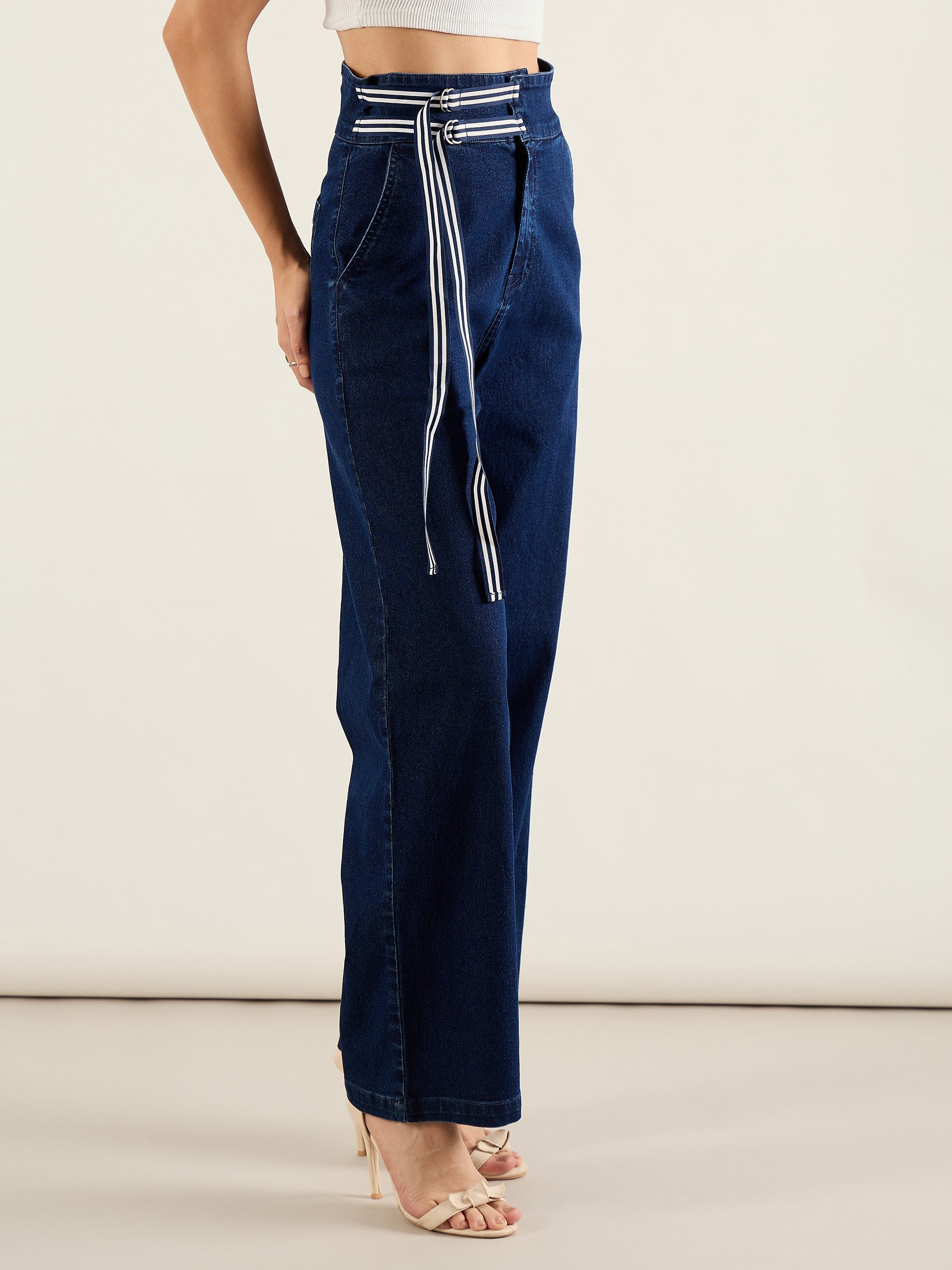 Women Navy Blue High Rise Straight Fit Jeans-SFJEAN0806
