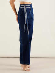 Women Navy Blue High Rise Straight Fit Jeans-SFJEAN0806