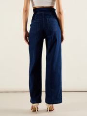 Women Navy Blue High Rise Straight Fit Jeans-SFJEAN0806