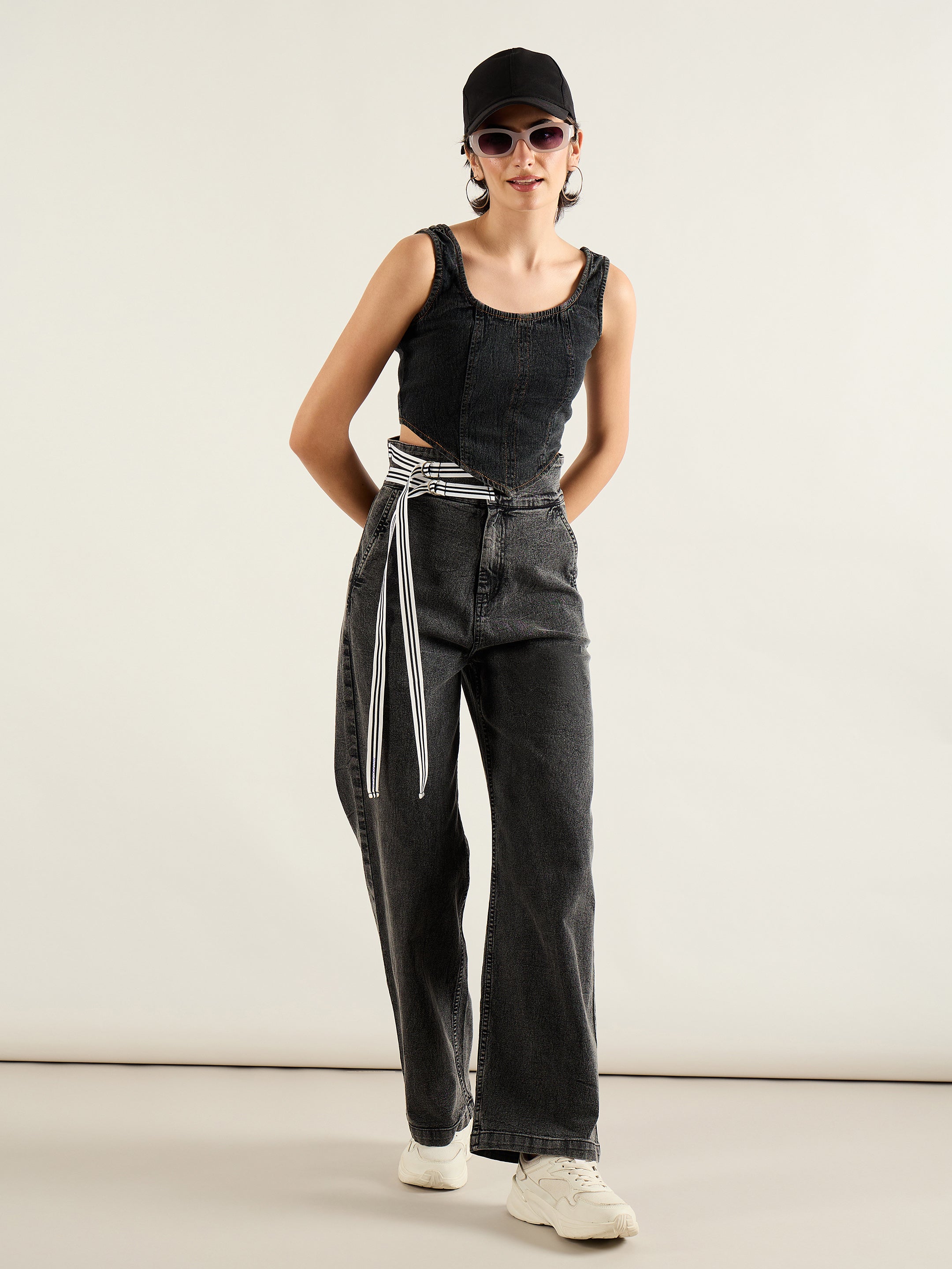 Women Grey Washed High Rise Straight Jeans-SFJEAN0807