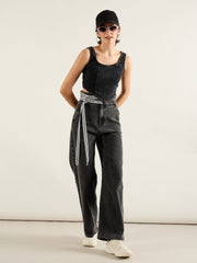 Women Grey Washed High Rise Straight Jeans-SFJEAN0807
